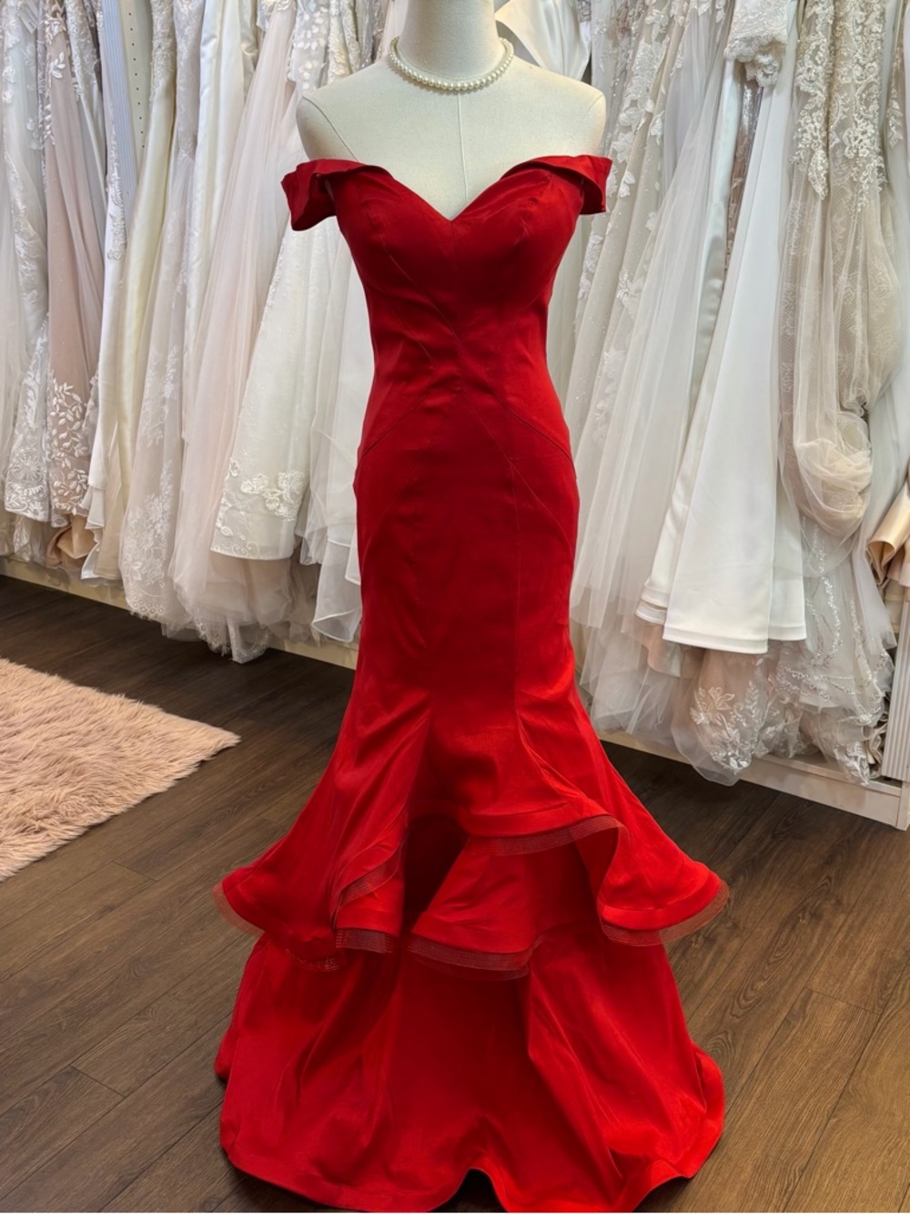 Off-Shoulder Red Mermaid Evening Dress